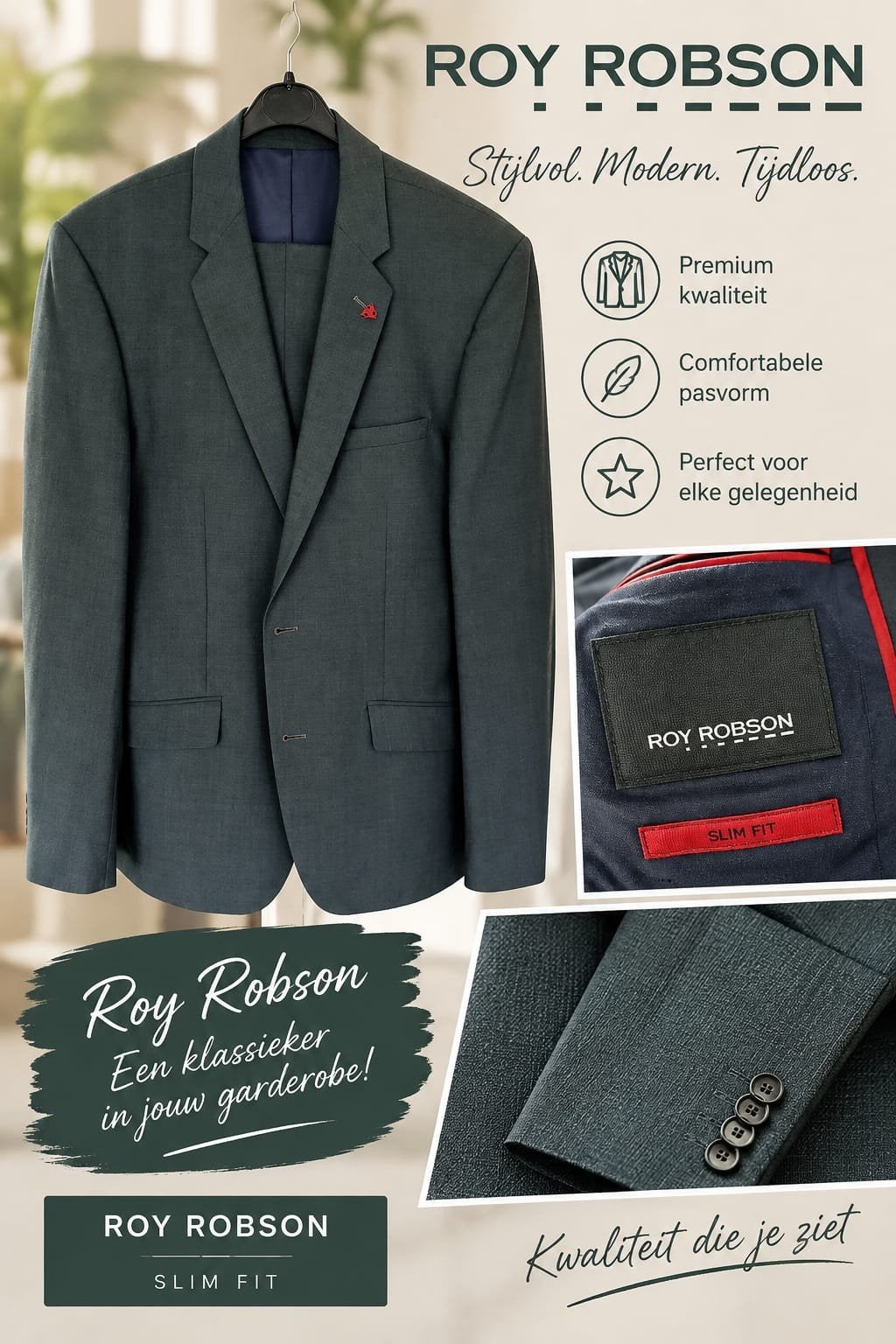 Roy Robson Slim Fit Pak - Maat 50 -, Kleding | Heren, Ophalen of Verzenden, Zo goed als nieuw, Maat 48/50 (M), Groen