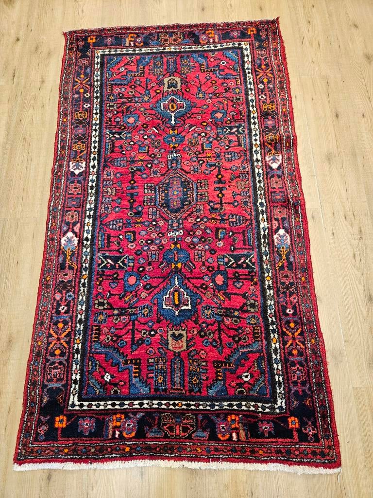 Handgeknoopt perzisch tapijt hamadan 196x100, Info@SlatsAntiek.nl, Tweedehands, 100 tot 150 cm, Perzisch