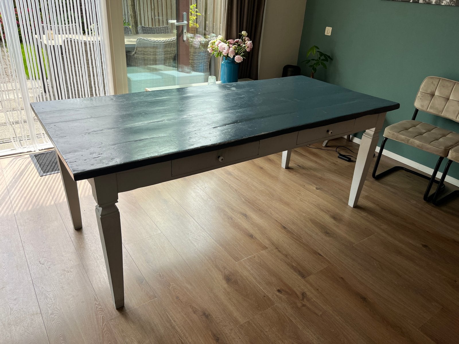 Gratis af te halen, massief houten tafel (200x90), Huis en Inrichting, Tafels | Eettafels, Ophalen, 200 cm of meer, 50 tot 100 cm
