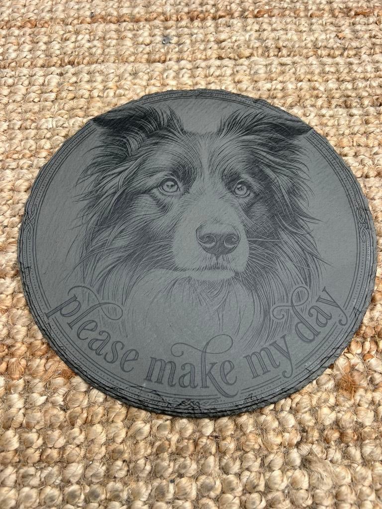Bordercollie waakbord leisteen 25x25cm waarschuwing, Ophalen of Verzenden, Nieuw