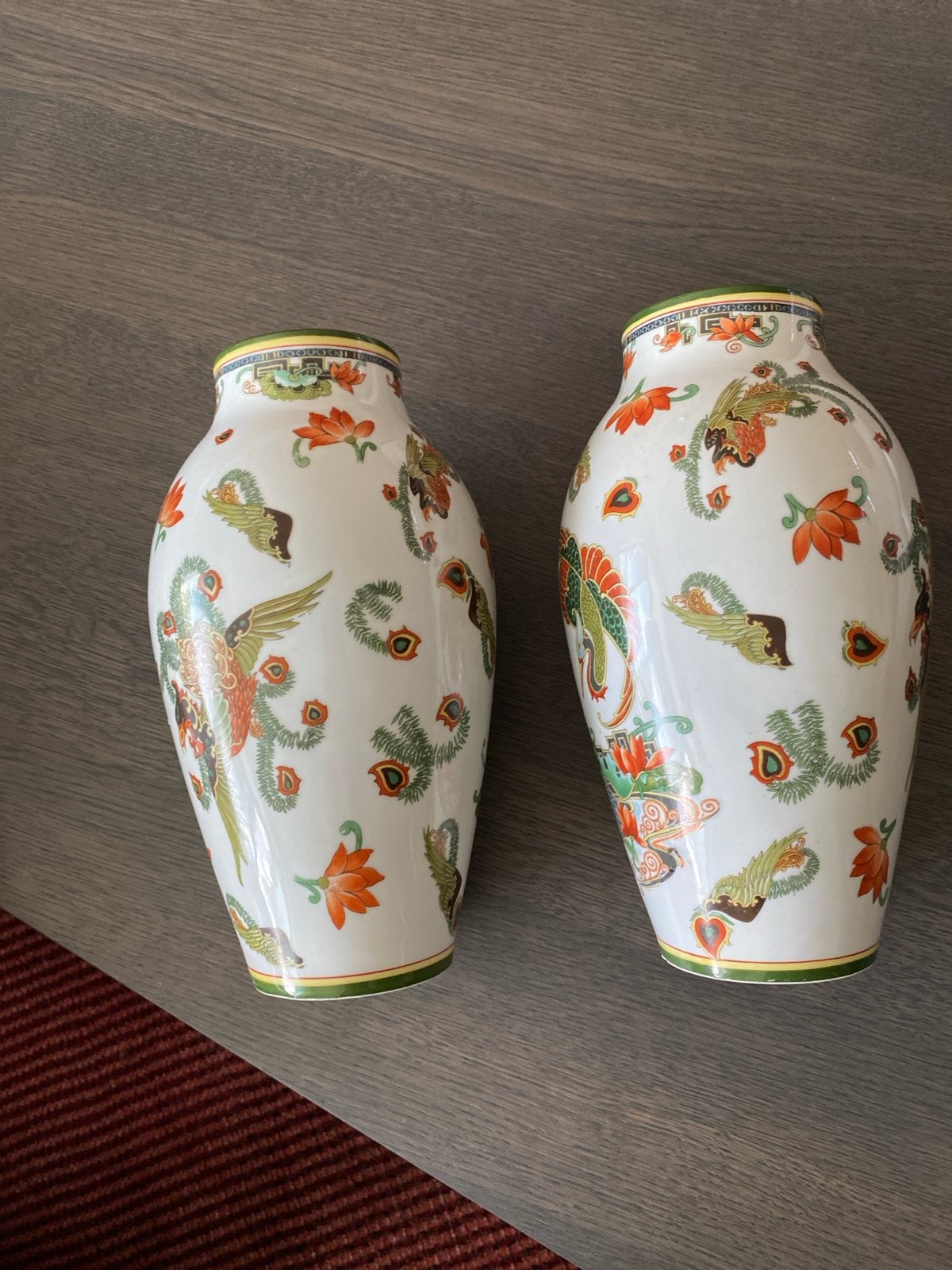 Set, 2 antieke porseleinenvazen Hoorn Bohmen Grunes en co, Ophalen of Verzenden