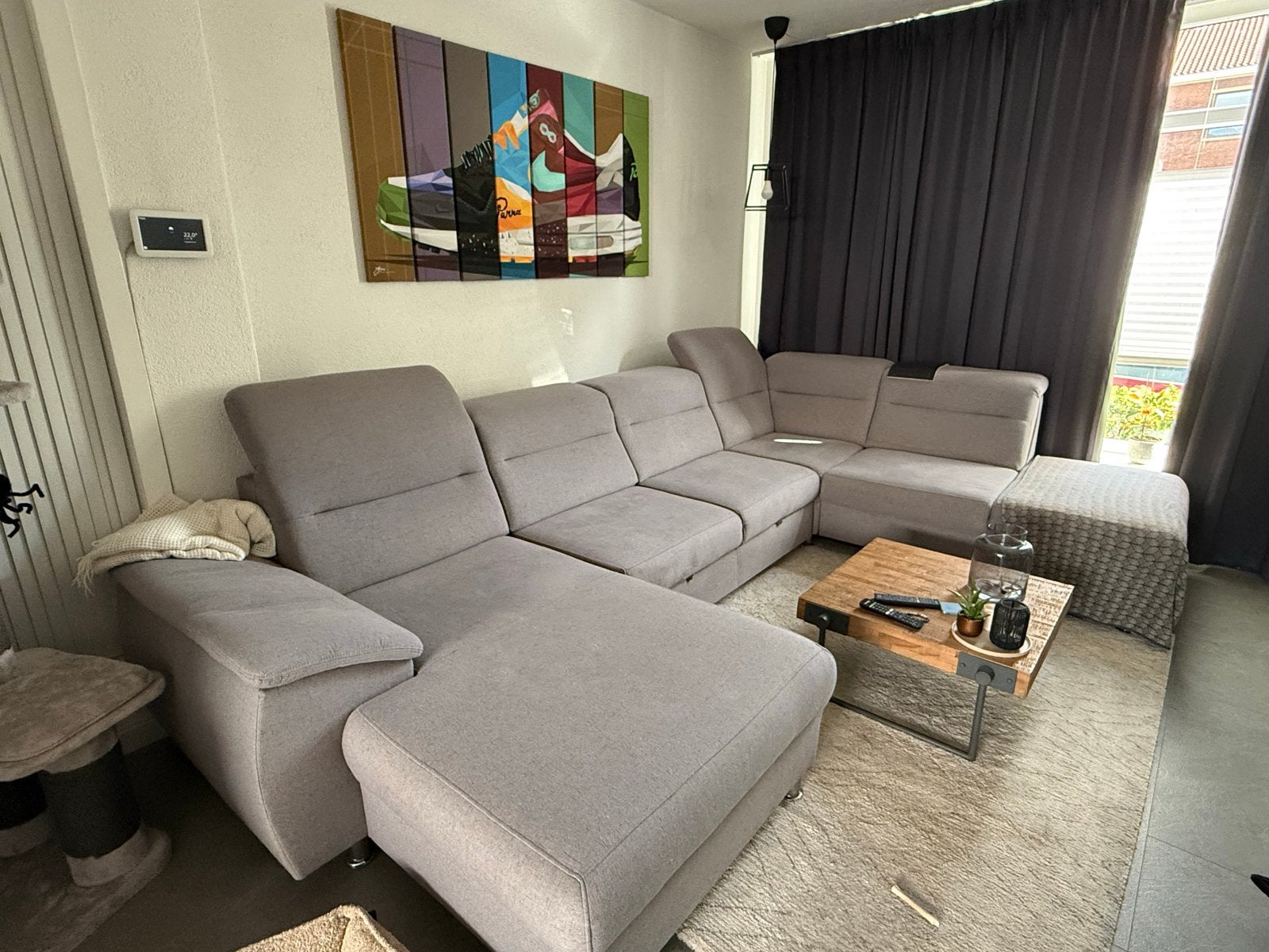 Lichtgrijze Superbank met Bioscoop-/Slaapfunctie, Huis en Inrichting, Lounge bank, Hoekbank, 300 cm of meer, Ophalen of Verzenden