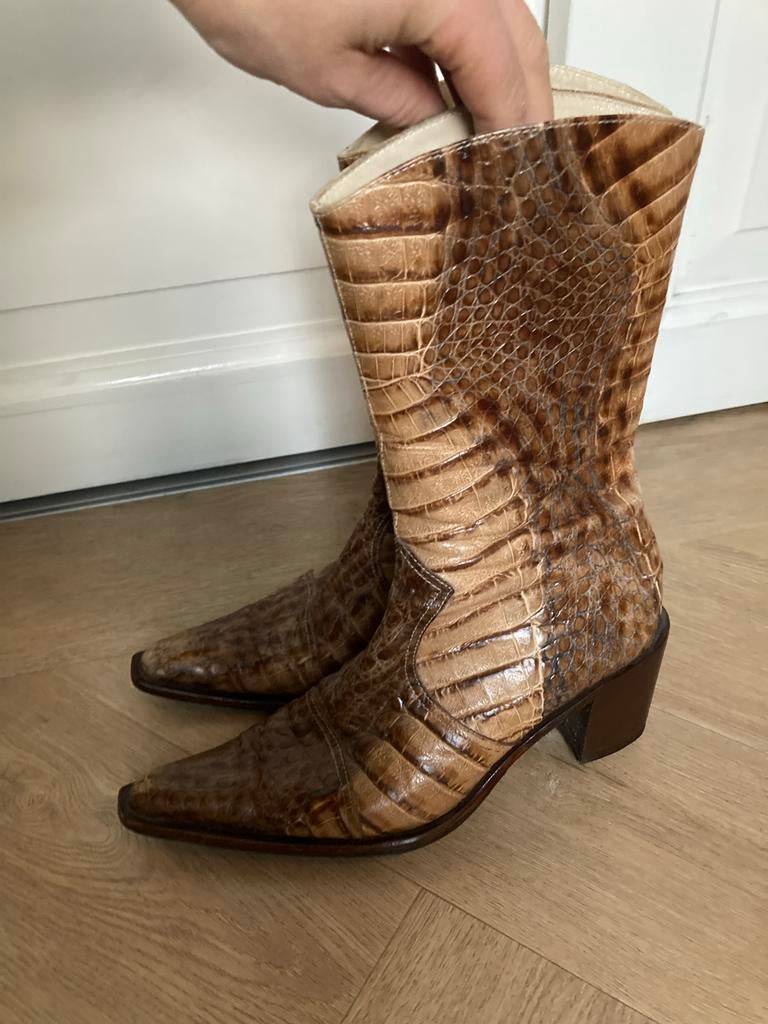 Italiaanse laarzen van echt slangenleer - Maat 37,5, Kleding | Dames, Schoenen, Bruin, Lage of Enkellaarzen, Ophalen of Verzenden