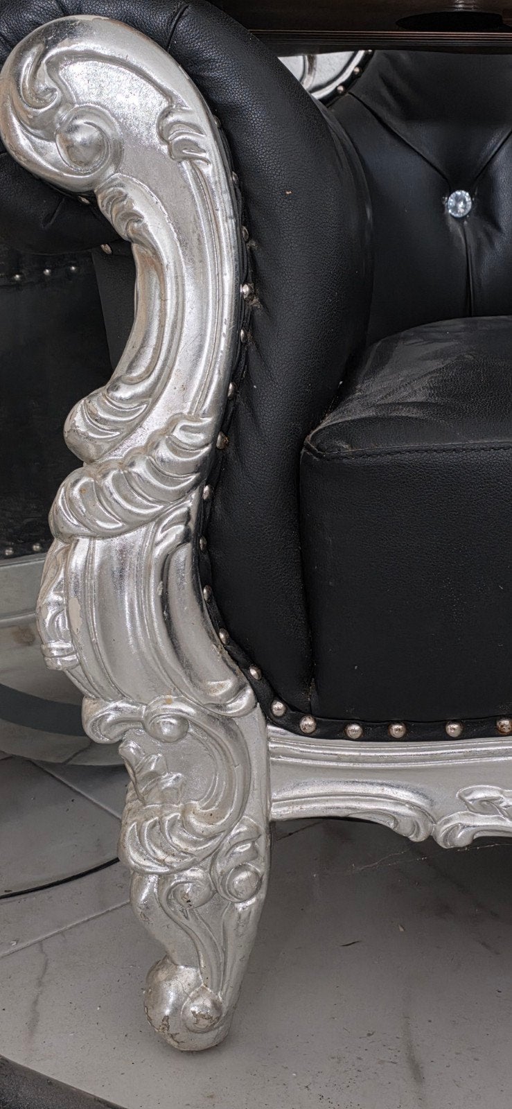 Barok Troon Fauteuil Zwart Zilver - Luxe Design Stoel, Ophalen, 75 tot 100 cm, Zo goed als nieuw, 75 tot 100 cm