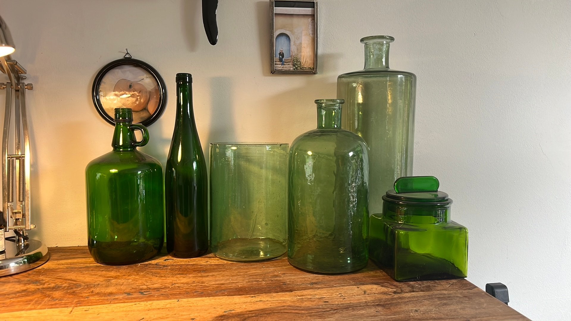 Groene vazen verzameling, Ophalen, Minder dan 50 cm, Groen, Glas