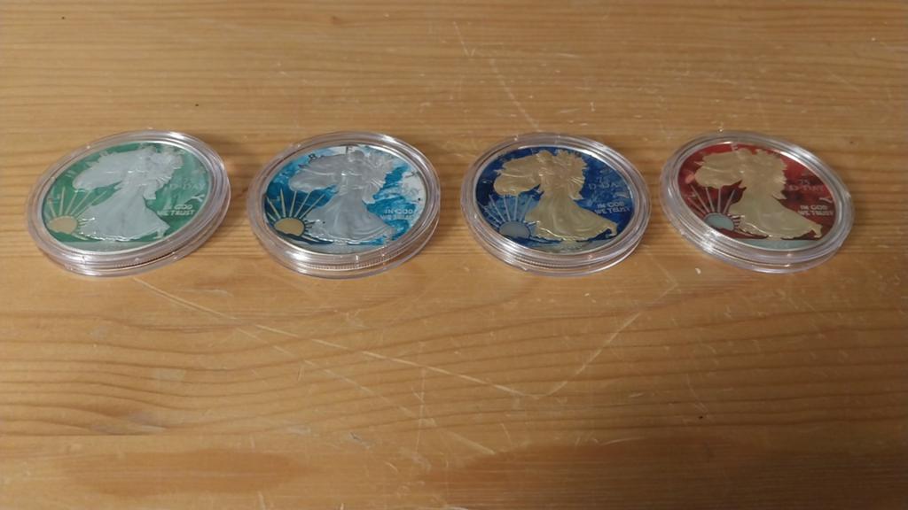 American eagle colored/gilded 1 OZ  silver set van 4, Ophalen of Verzenden, Zilver