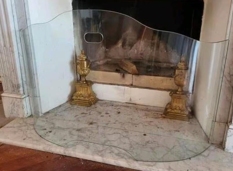 Haard scherm glas gebogen zgan vonkenscherm zwaar handvat, Ophalen, Zo goed als nieuw