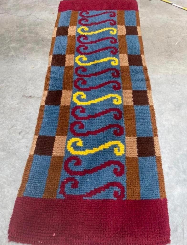 Handgeknoopt loper 56cm x 155cm zachte scheerwol retro kleed, Handgemakte loper kleed tapijt zachte scheerwol vintage retro, Zo goed als nieuw