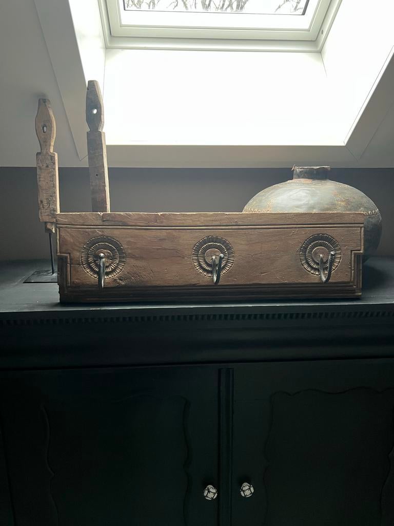Landelijke houten kapstok met 3 haken - Stoer & Sobere stijl, Gebruikt, Minder dan 100 cm, Hout, Ophalen