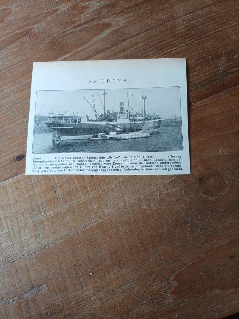 Knipsel Medea koninklijke Nederlandse stoomboot mij. 1915, Ophalen of Verzenden, Gebruikt, Kaart, Foto of Prent