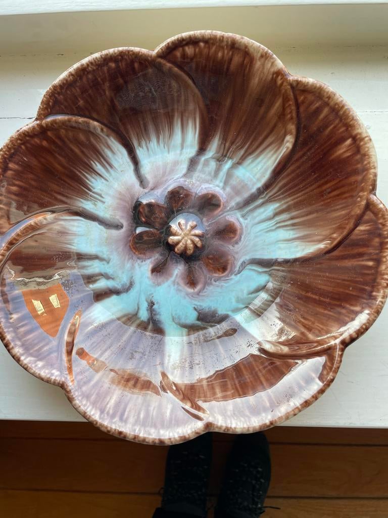 Vintage Jasba schaal - Bloemvormig bruin/blauw, Antiek en Kunst, Ophalen of Verzenden