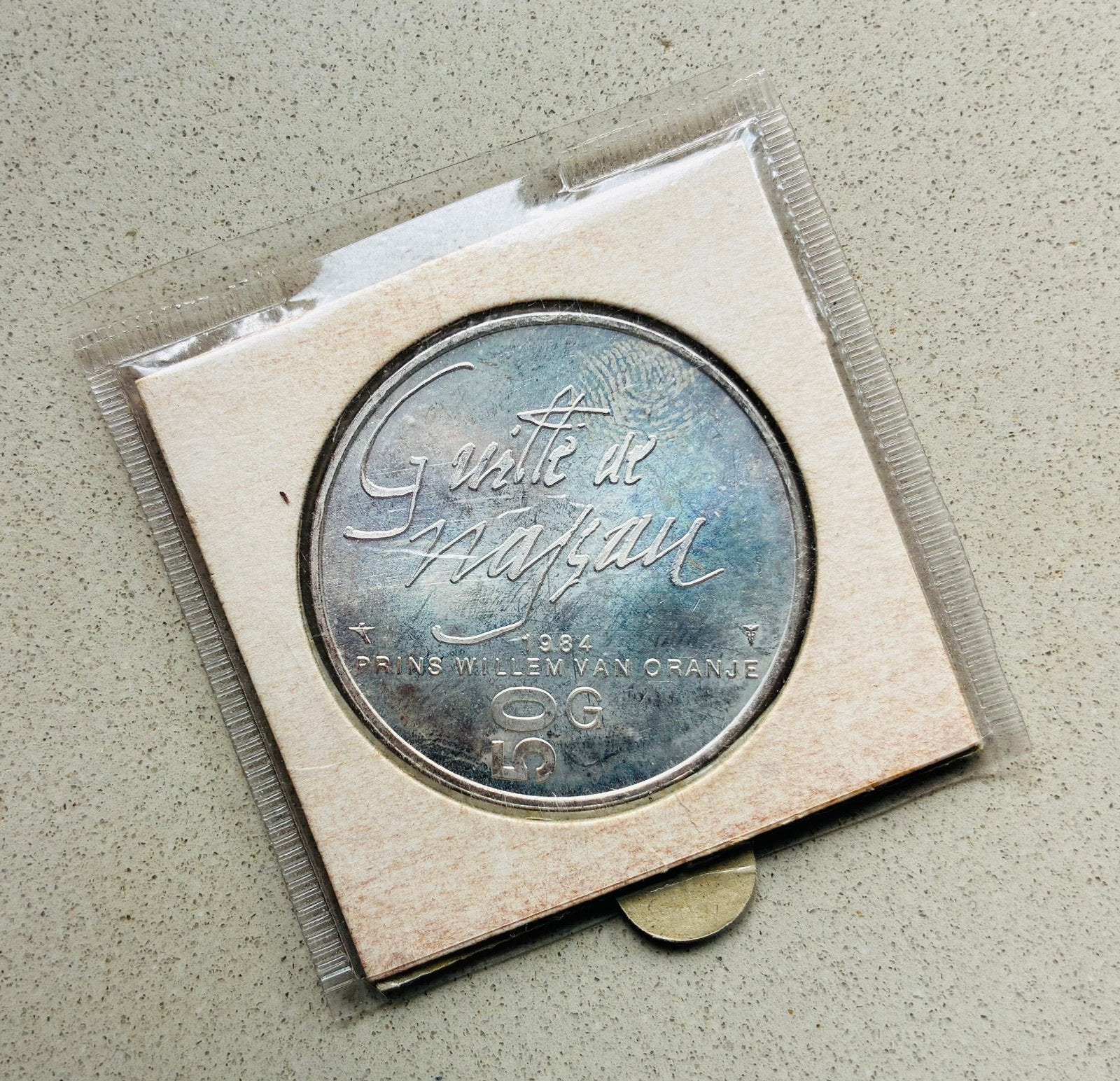 Herdenkingsmunt (50 gulden) Prins Willem van Oranje 1984, Ophalen of Verzenden, Koningin Beatrix, 50 gulden, Zilver