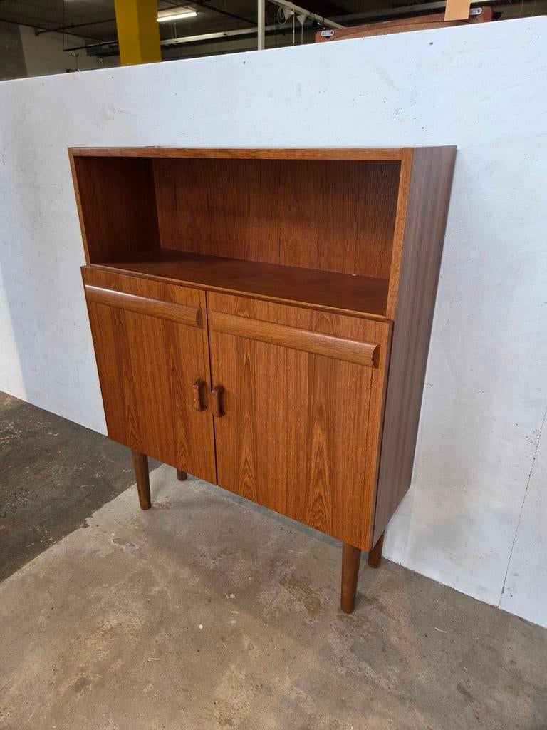Vintage Mid-Century Deens kastje boekenkastje teak, Ophalen, Teakhout, Mid-Century, 50 tot 100 cm