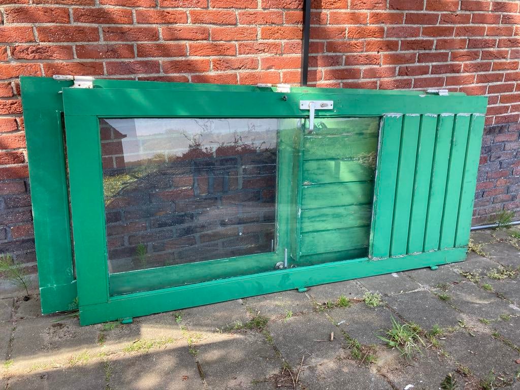 Groene houten buitendeuren buiten deuren met glas en luik, Gebruikt, 80 tot 120 cm, Overige typen, 160 cm of meer