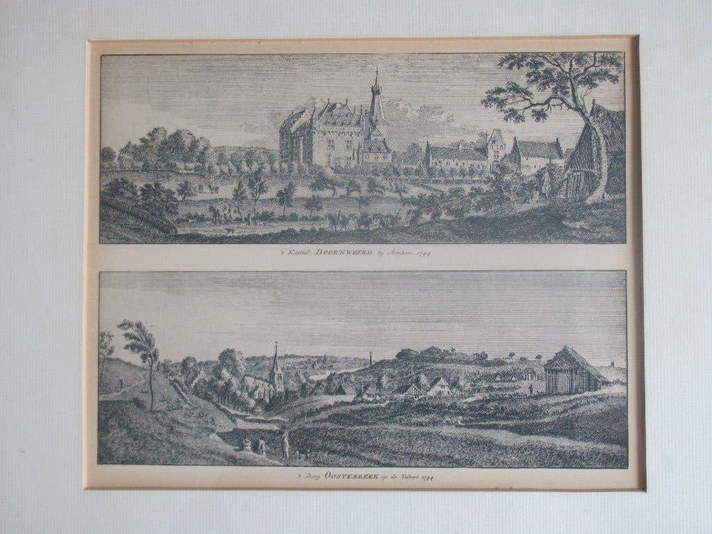 't Kasteel Doornweerd en 't Dorp Oosterbeek - 1744, Ingelijst, Stadsgezicht, 29 cm, Ophalen of Verzenden