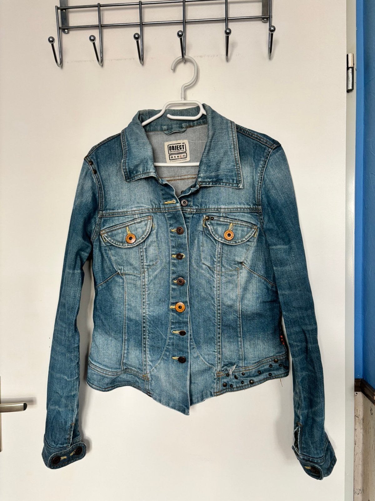 Stoere spijkerjas van Object, maat L, Ophalen of Verzenden, Gedragen, Maat 42/44 (L), Blauw
