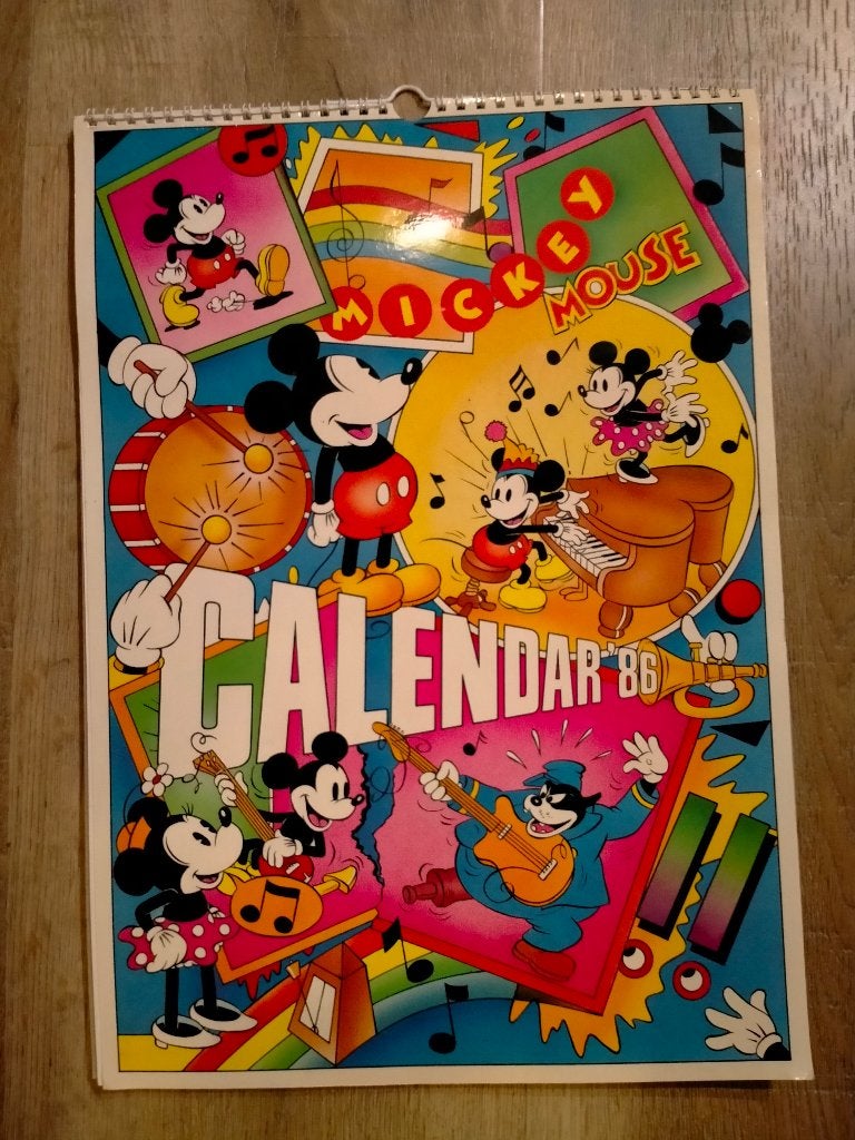 Mickey Mouse Disney tekenfilm muis kalender 1986 86 vintage, Ophalen of Verzenden, Mickey Mouse, Zo goed als nieuw, Overige typen
