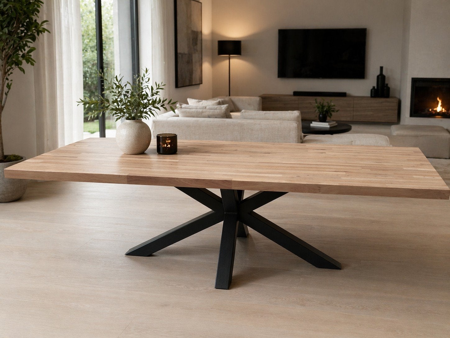 Massief Eiken Eettafel 220x100cm met Matrixpoot, Ophalen, Nieuw