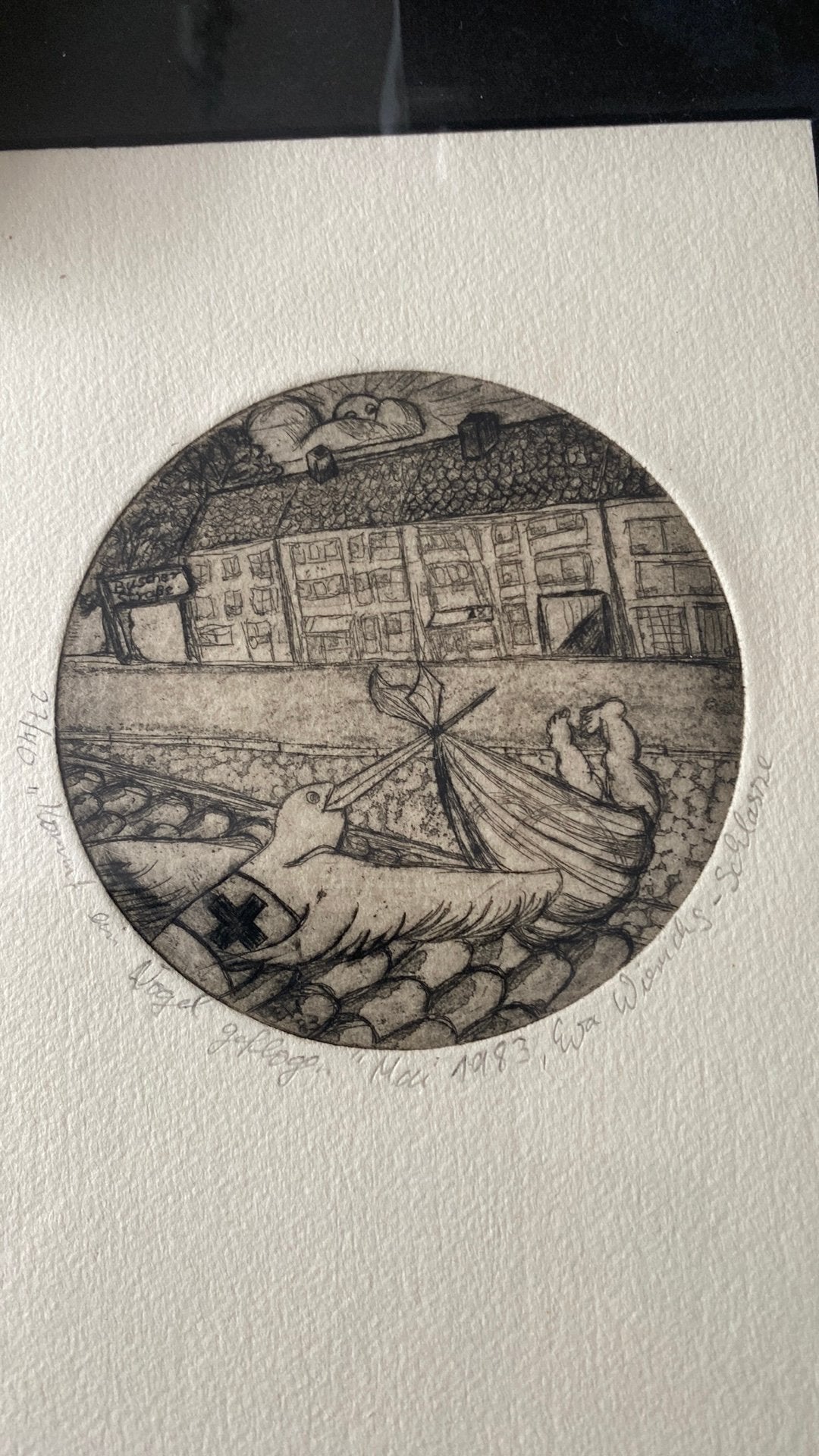 Een ets van Eva Wends-Schlastre in  mei 1983.   Nr 27 van ., Antiek en Kunst, Dagelijks leven, Ophalen of Verzenden, 1950 - 1999