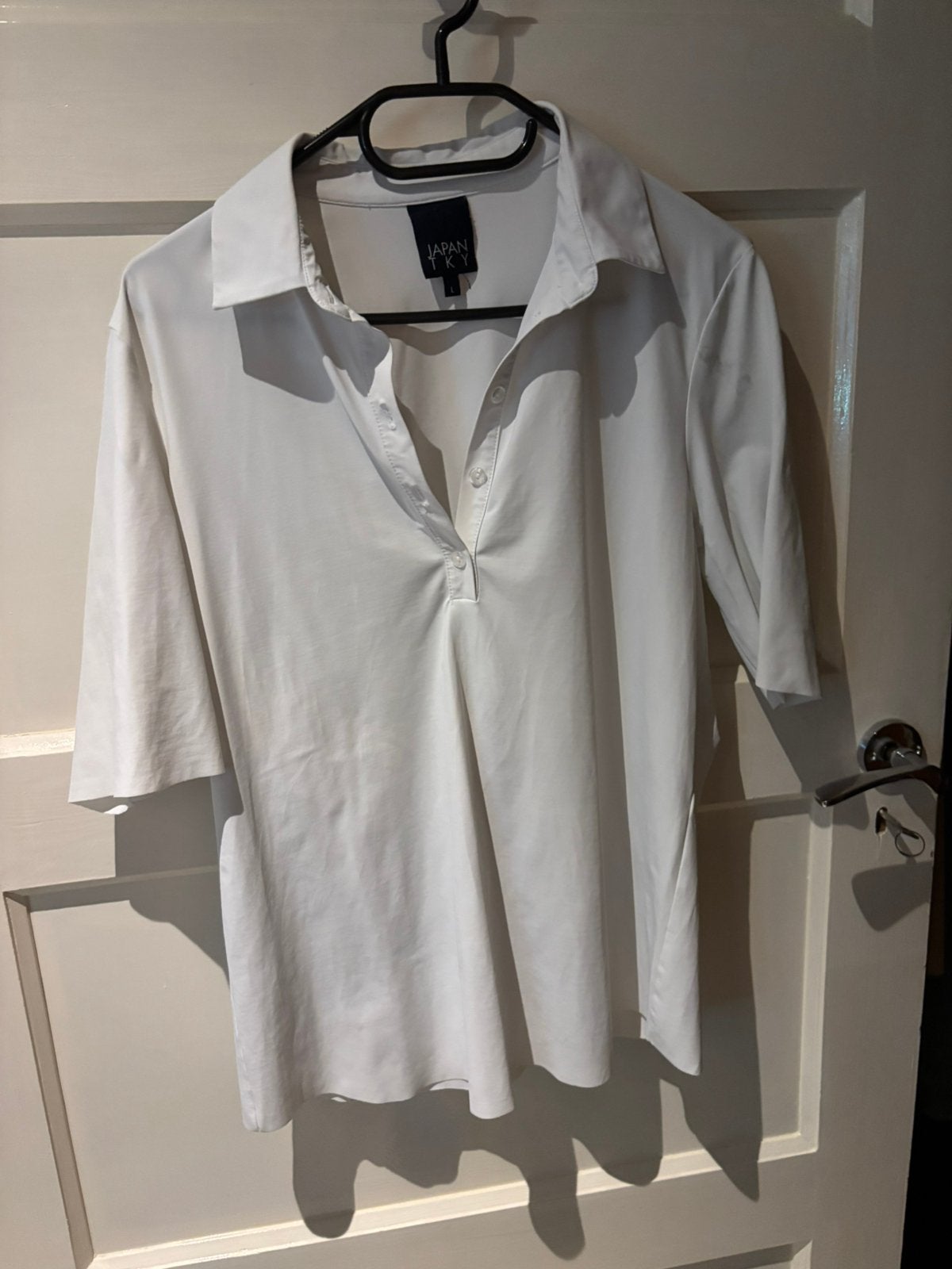 Japan JKY TRAVELSTOF witte blouse mt L., Maat 38/40 (M), Japan JKY, Ophalen of Verzenden, Zo goed als nieuw