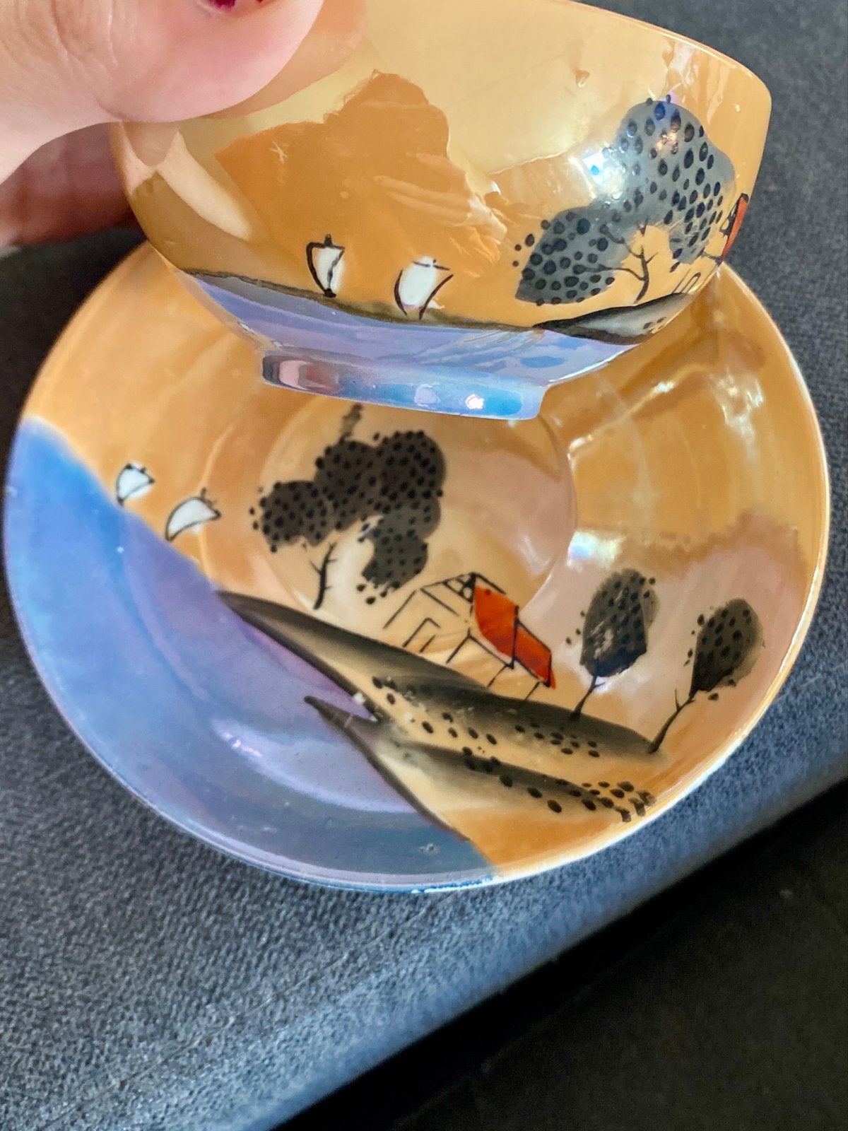 Vintage Japans lustreware kop en schotel, ca. 1921-1950, Ophalen of Verzenden