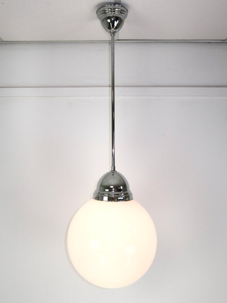 schoollampen glazen bollen aan pendels groot formaat 5 stuks, Ophalen, -, Art deco, -