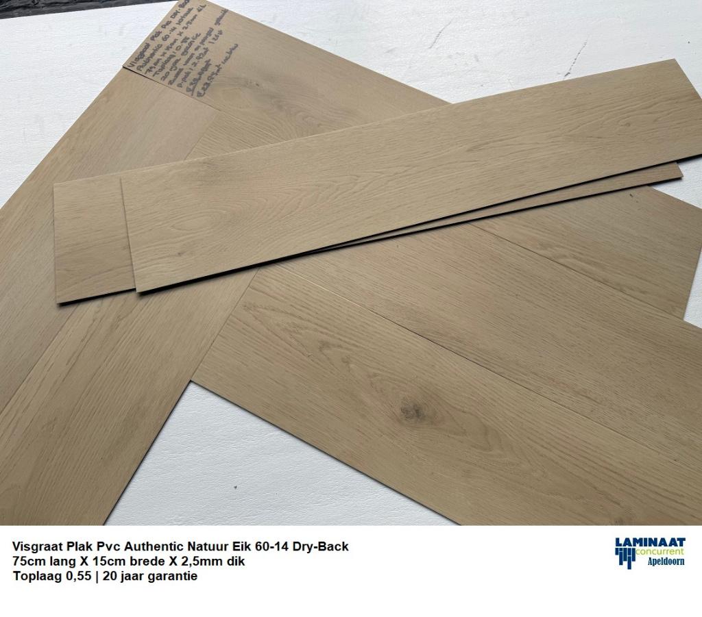 Visgraat Plak Pvc Natuur Eik 60-14 Toplaag 0,55 €23,95m2, 75 m² of meer, Beige, Nieuw, Ophalen of Verzenden