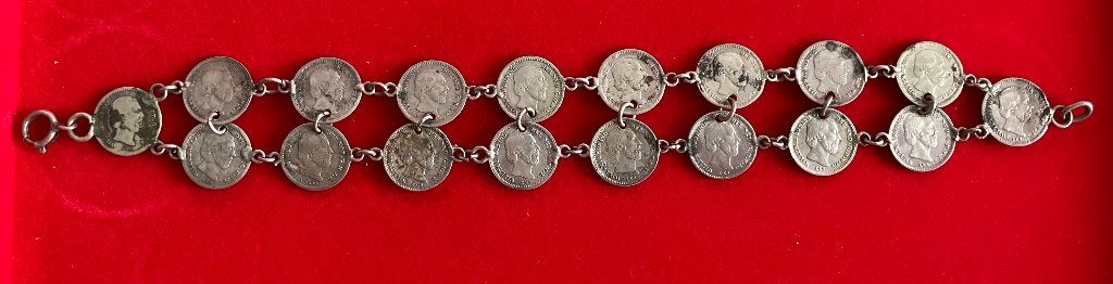 Zilveren armband met 18 stuivers Willem III, Ophalen, Koning Willem III, Setje, Zilver