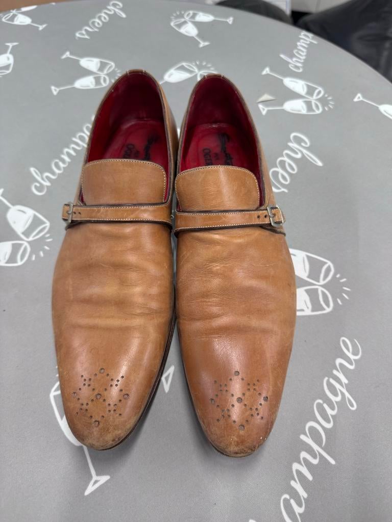 Santoni Heren Loafers - Bruin Leer - Maat 8.5 (EU 42.5), Ophalen of Verzenden, Gedragen, Bruin, Loafers