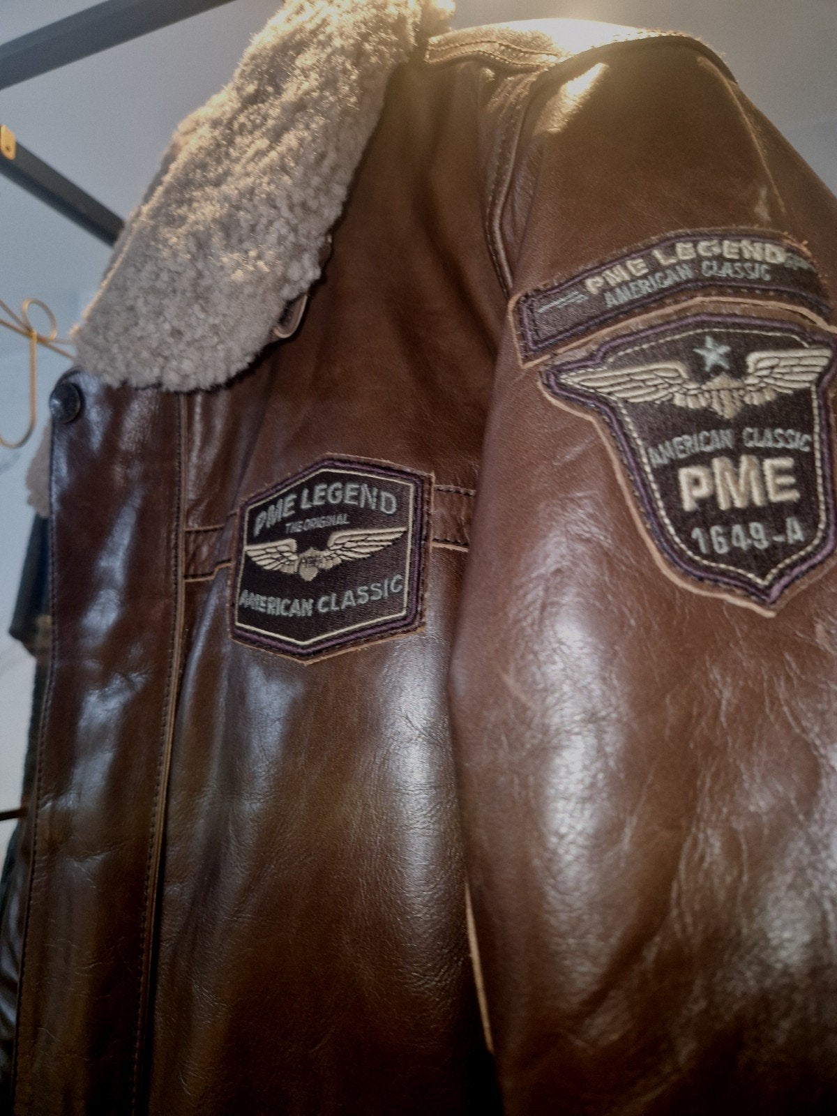 PME Legend Hudson Leren Jas - Bruin met Bontkraag, Kleding | Heren, Jassen | Winter, Zo goed als nieuw, Maat 52/54 (L), Bruin