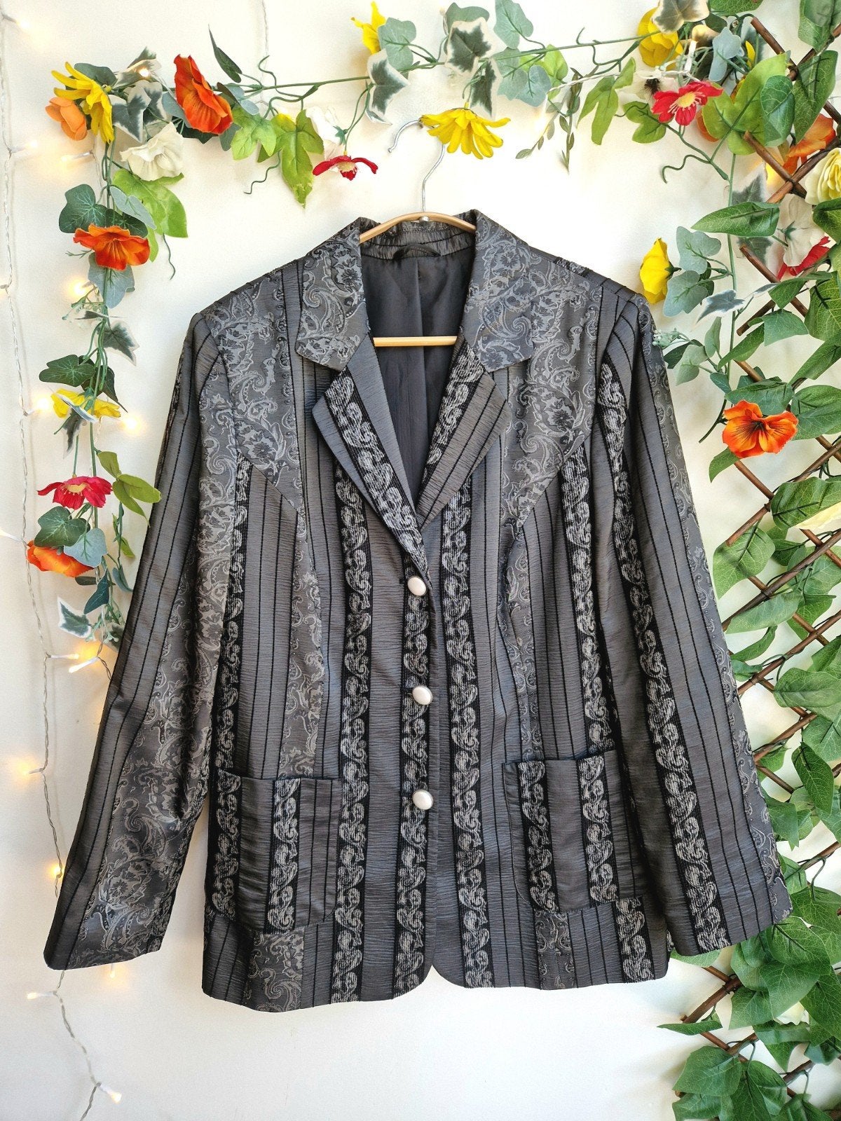 Elegante vintage gothic paisley print blazer, Zwart, Maat 46/48 (XL) of groter, Ophalen of Verzenden, Zo goed als nieuw