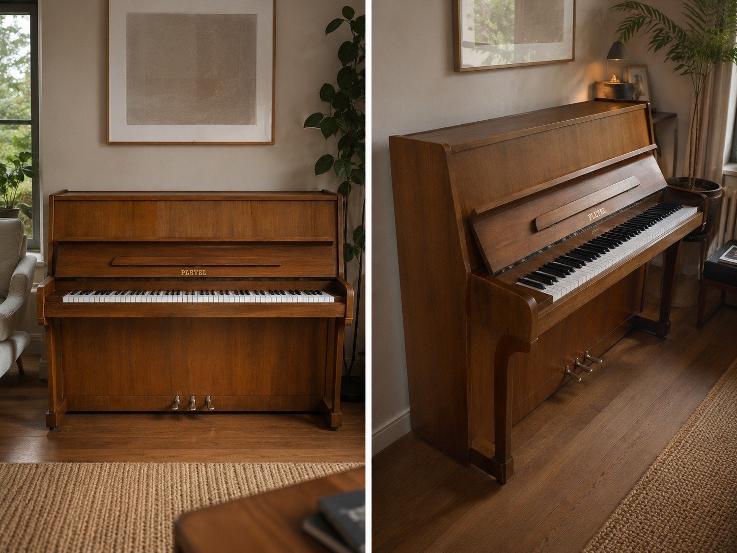 Mooie gebruikte piano, merk Pleyel, Muziek en Instrumenten, Ophalen, Gebruikt, Bruin, Piano