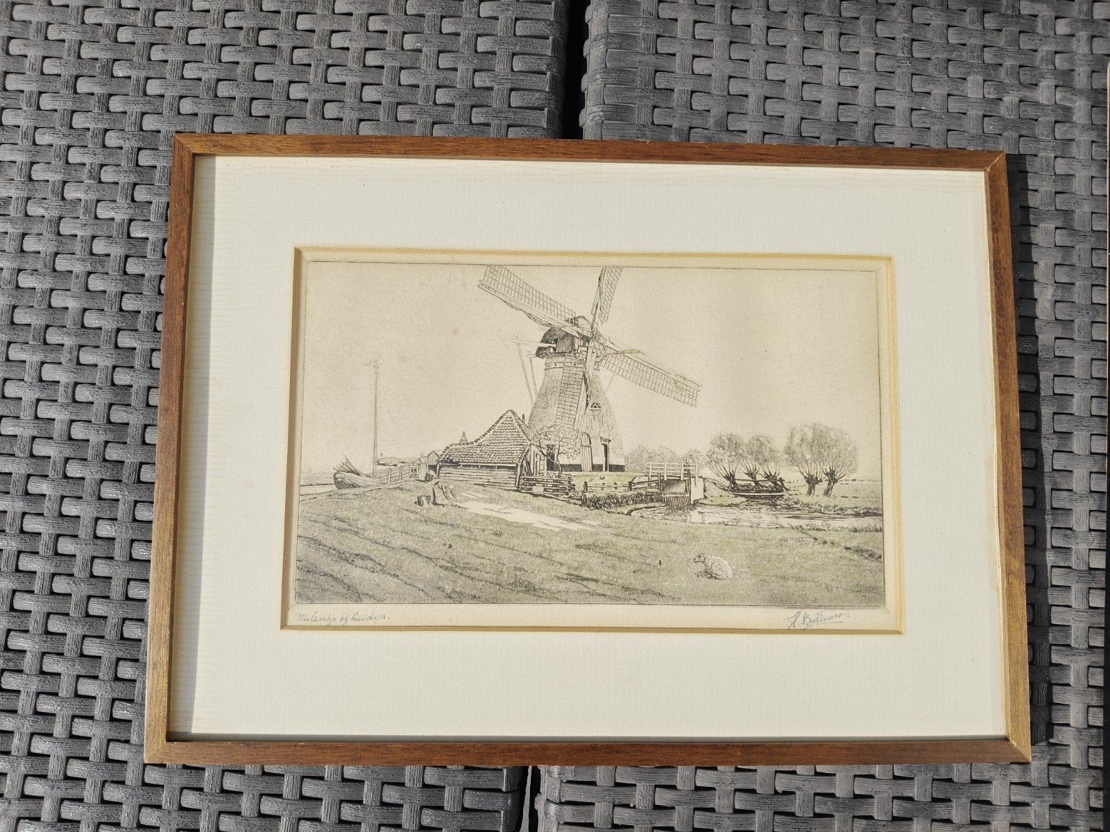 Ets van Het Molentje bij Leiden - Tjeerd Bottema, Ets, Ophalen of Verzenden, Ingelijst, Landschap