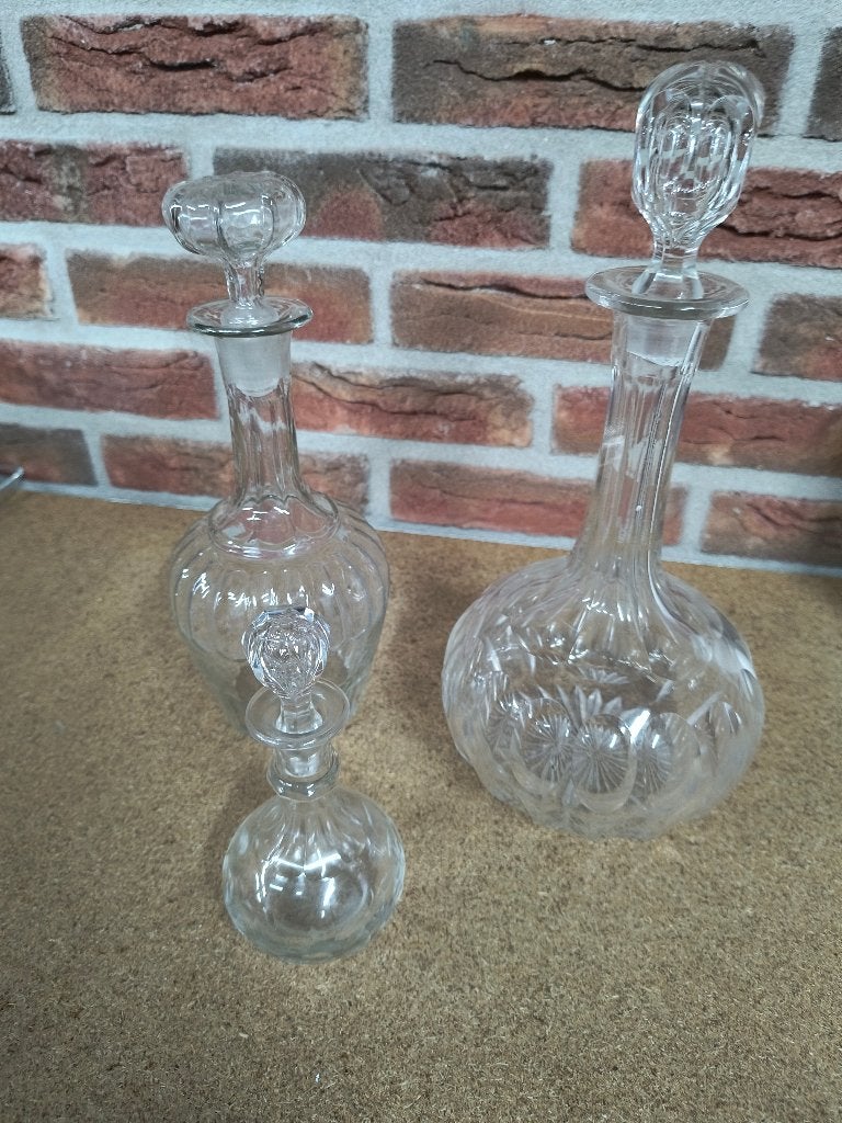 Set 3x Karaf Kristal / Glas Wijnkaraf vintage brocante, Ophalen