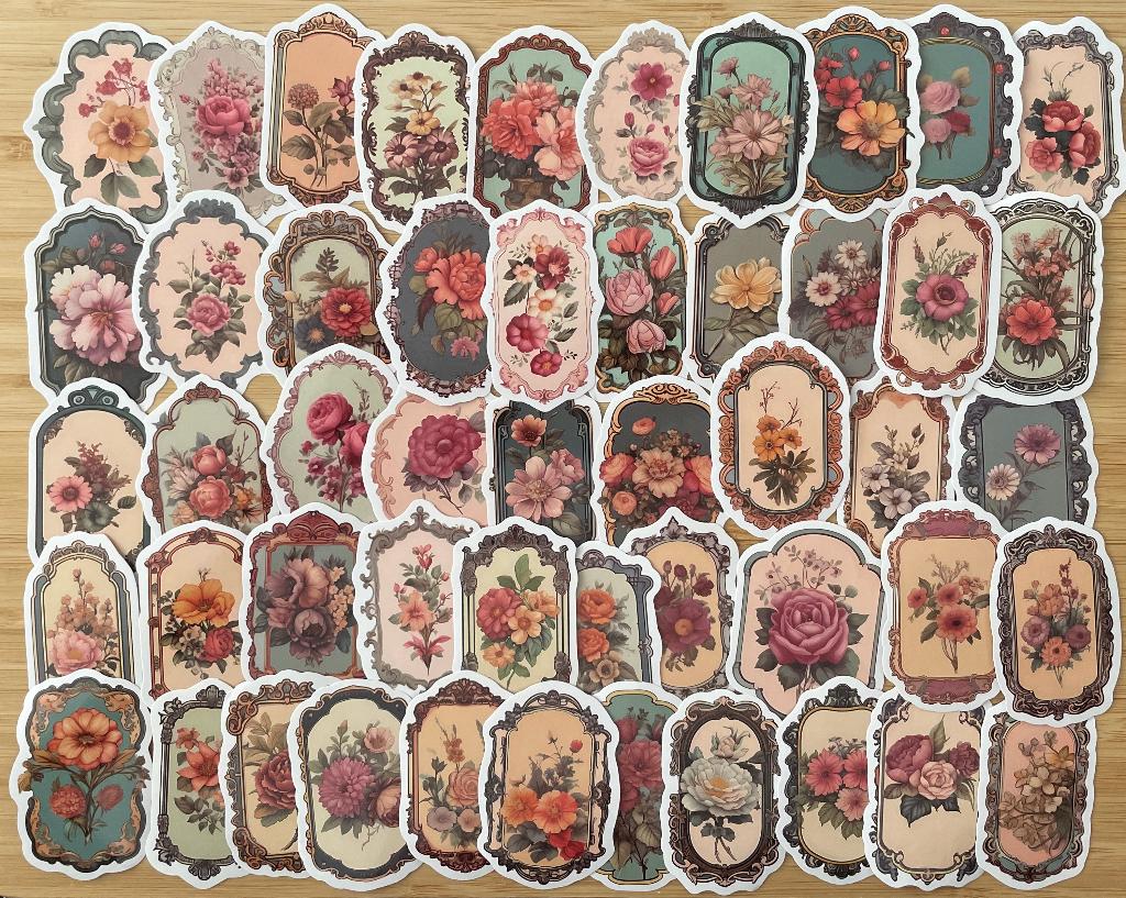 Bloemen vintage stickers, Verzenden, Nieuw, Meerdere stickers
