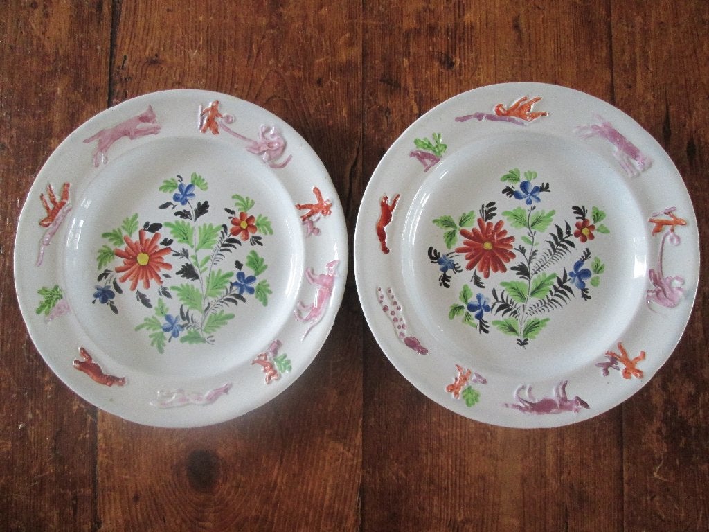 Pearlware Child's Plate 1820 Animal Border 2x kinderbordje, Ophalen of Verzenden