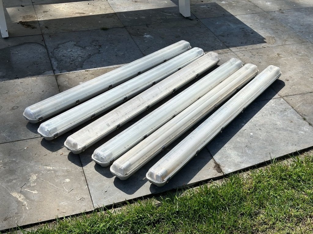 6x LED TL armatuur 120cm T8 (G13), Flikkervrij, IP65, Ophalen, Zo goed als nieuw, Overige typen