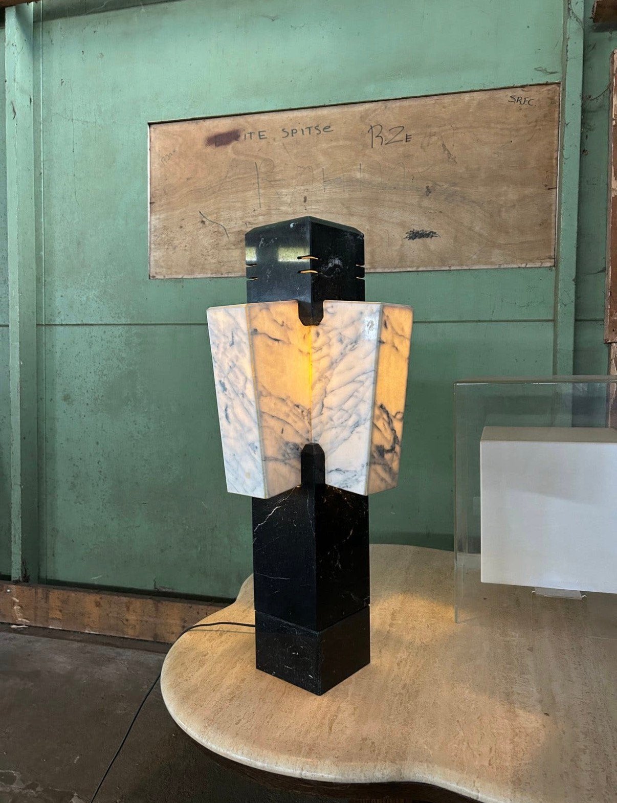Sculptuur marmer lamp groot, Wit, Ophalen, Gebruikt, Vintage