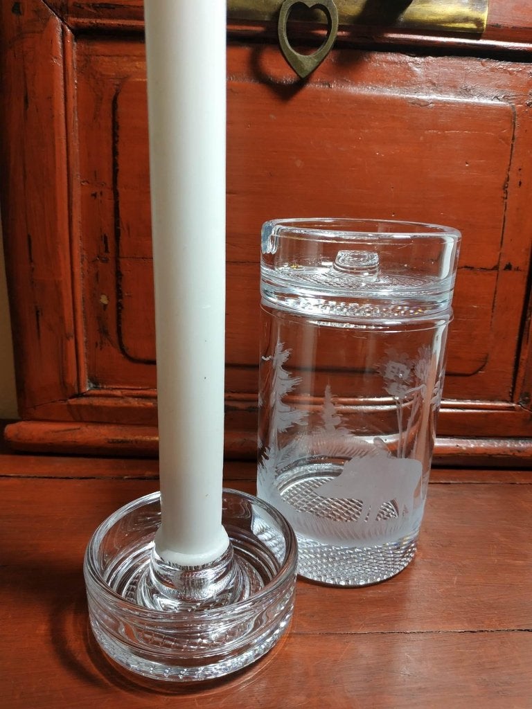 Sigarettenset 3 dlg geëtst kristal / sigarettenbeker / asbak, Ophalen of Verzenden, Zo goed als nieuw, Kristal, Overige typen