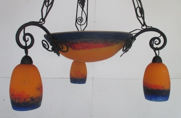 art deco pate de verre luster lamp Degue 5, Antiek en Kunst, Antiek | Lampen, Ophalen