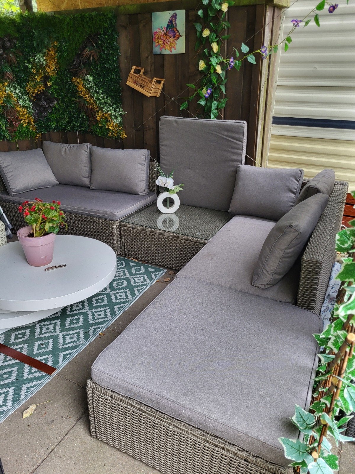 Moderne Wickerlp Loungeset met Kussens en Tafel, Tuin en Terras, Ophalen, 5 zitplaatsen, Bank, Zo goed als nieuw