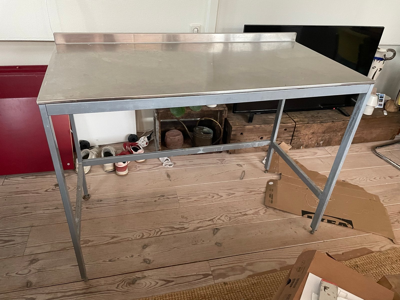 Roestvrijstalen werktafel met spoelbak, Gebruikt, 100 tot 150 cm, Tot twee personen, Ophalen of Verzenden