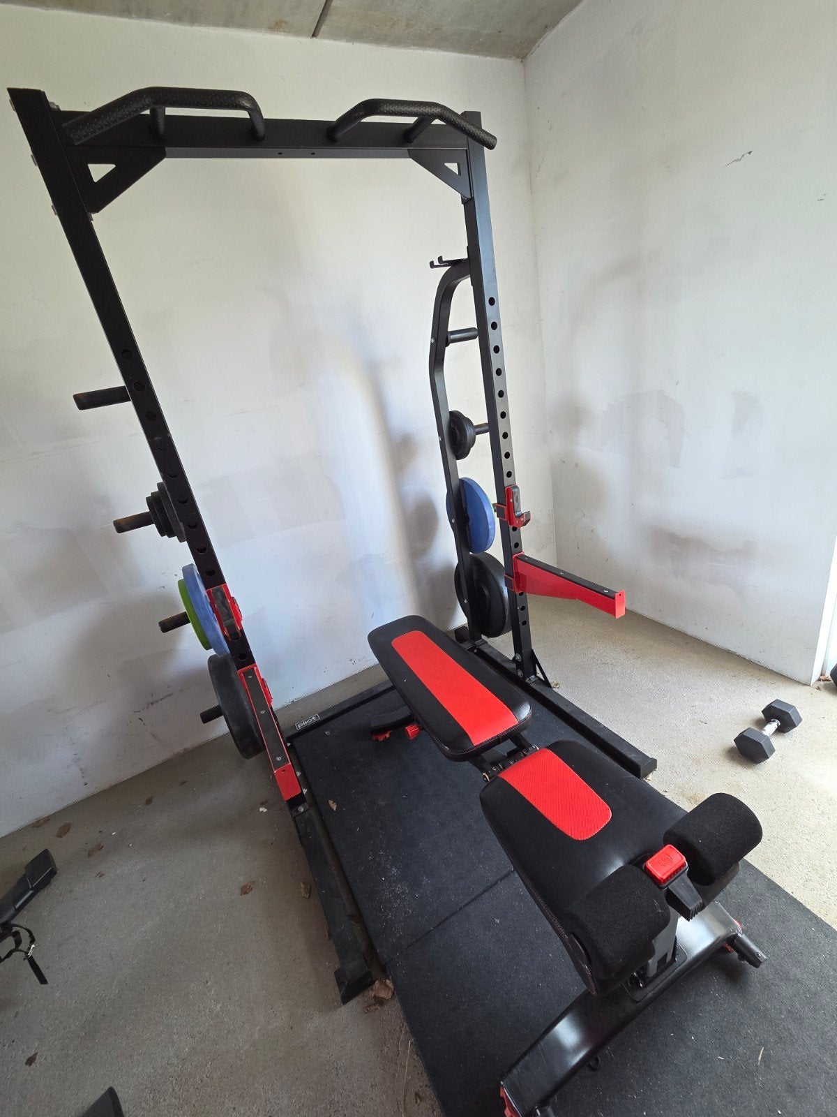 Complete squatrek/Thuisgym: Pivot Half Rack, Bowflex Bank &, Sport en Fitness, Fitnessmaterialen, Ophalen of Verzenden, Fitnessbank