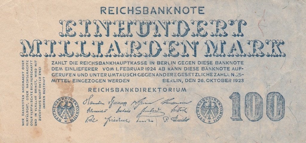 Reichsbankbiljet van 100 miljard mark, 26 oktober 1923, Postzegels en Munten, Bankbiljetten | Europa | Niet-Eurobiljetten, Ophalen of Verzenden