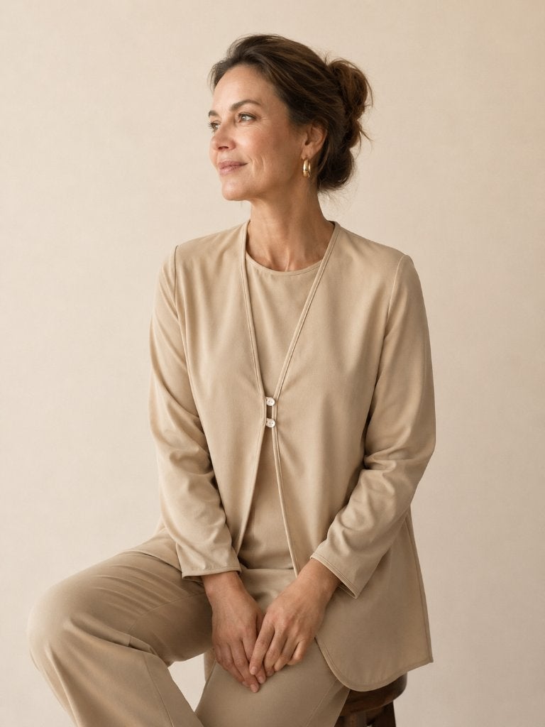 Natan Couture Blouse Vest Zijdelook Vanilla Designer EU36 38, Maat 38/40 (M), Verzenden, Beige, Zo goed als nieuw