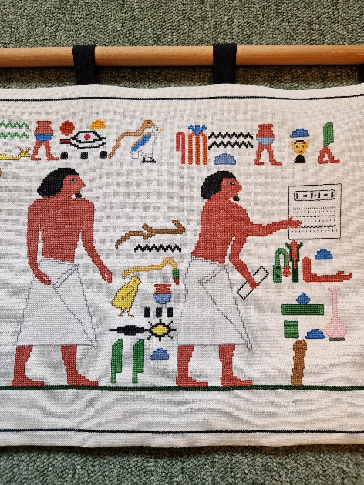 Egyptische wandhanger met hiërogliefen en figuren, Oosters, Wandhanger, Meerkleurig, Textiel