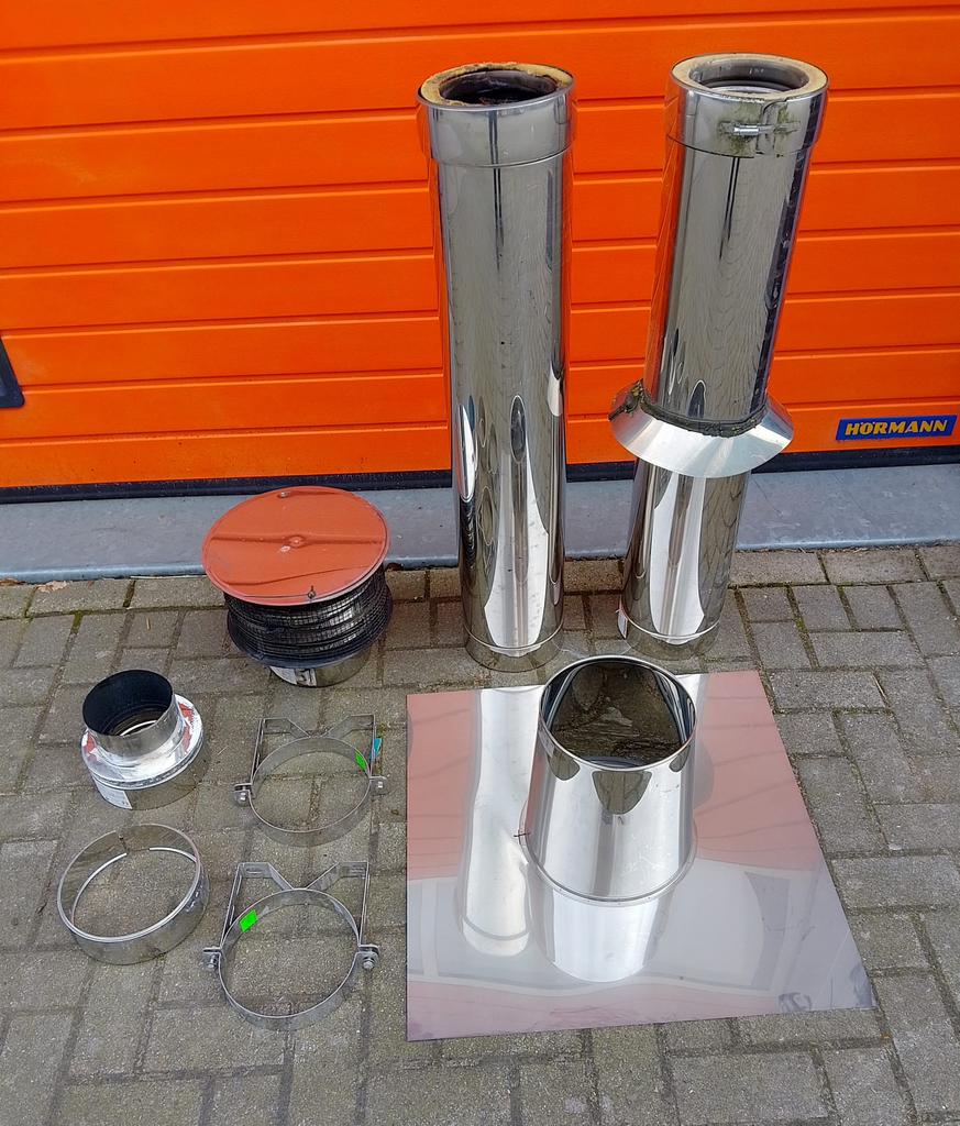 In nieuwstaat complete doorvoer 2 m dubbelwandig buis, Ophalen, Gebruikt, Hout, Houtkachel