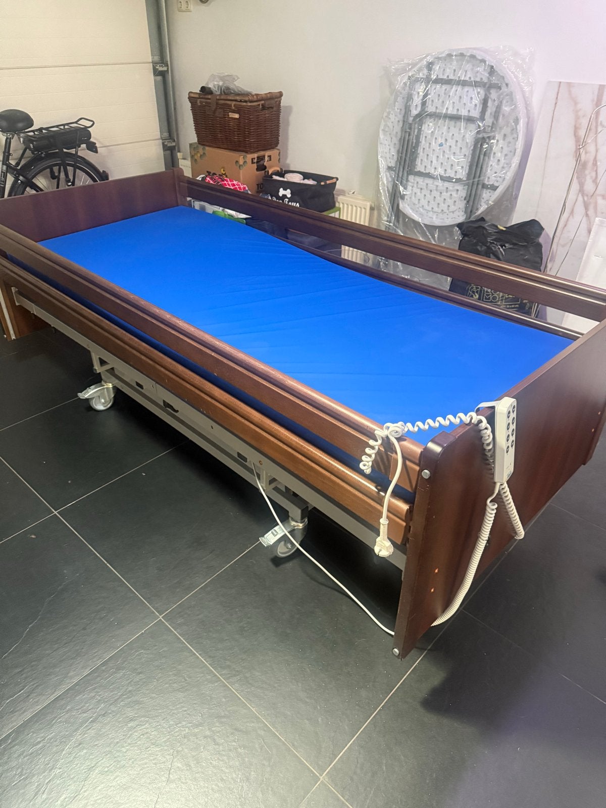 Hoog laag bed medisch 90 bij 219, Ophalen, 90 cm, Eenpersoons, Bruin