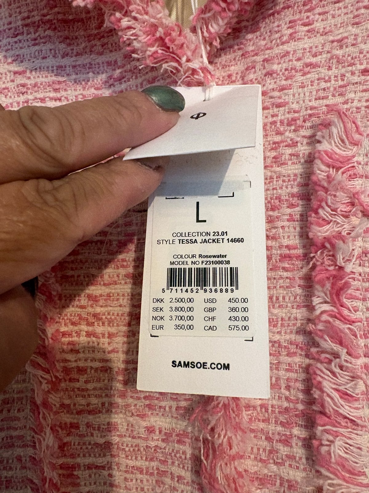 Samsøe Samsøe Tessa Jas Roze Tweed Maat L Nieuw, Ophalen of Verzenden, Nieuw, Maat 42/44 (L), Roze