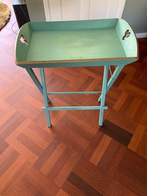 Vintage inklapbaar dienbladtafeltje - mintgroen, Huis en Inrichting, Woonaccessoires | Dienbladen, Ophalen, Gebruikt, Rechthoekig